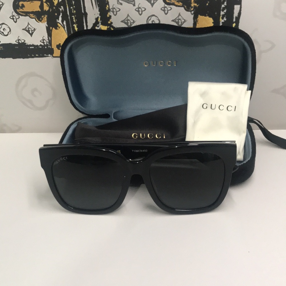 New Authentic Gucci Black Sunglasses GG0034SAN 001 - Picture 11 of 13